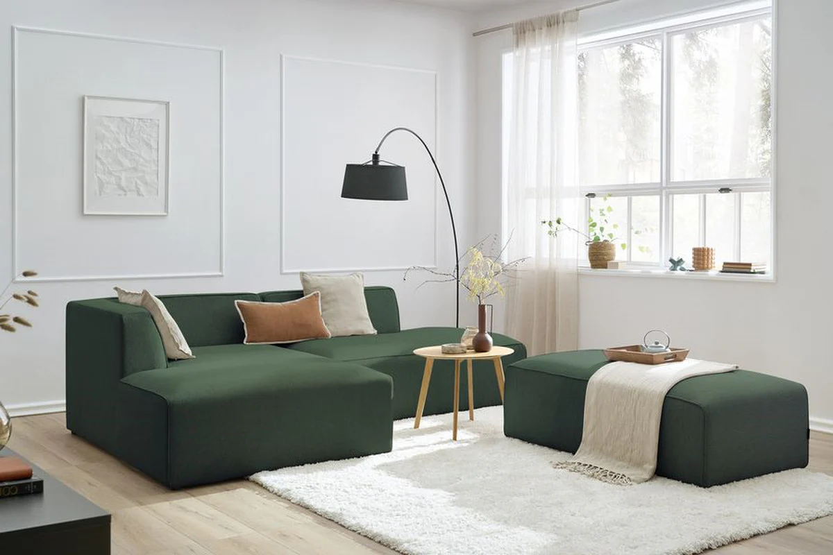 Canapé d'angle fixe modulable MEGEVE tissu chiné avec pouf - Image 11
