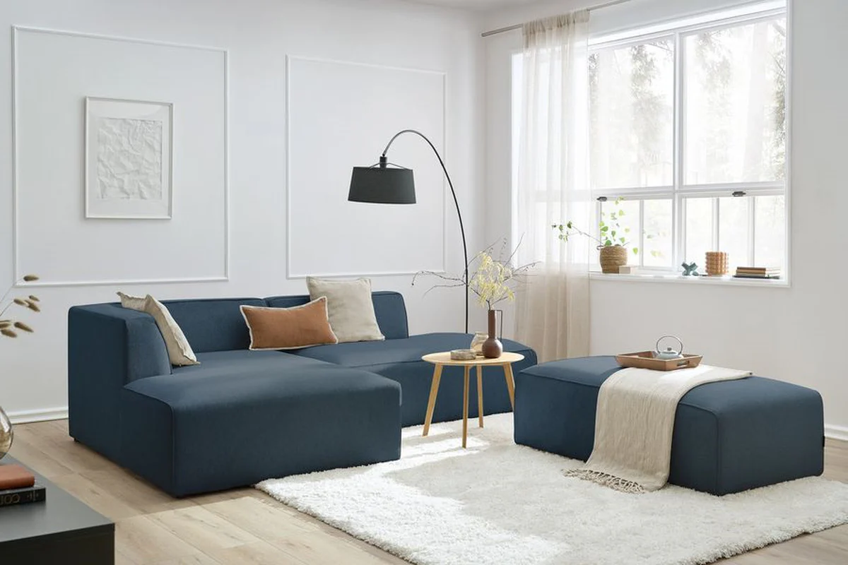 Canapé d'angle fixe modulable MEGEVE tissu chiné avec pouf - Image 12