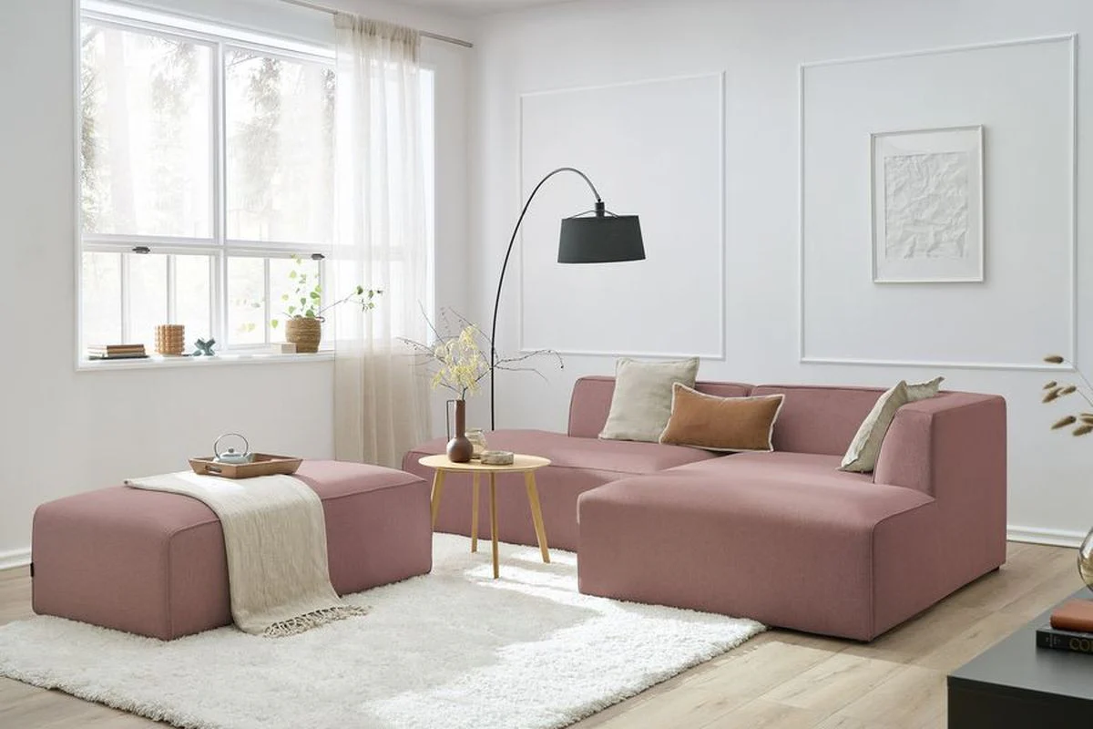 Canapé d'angle fixe modulable MEGEVE tissu chiné avec pouf - Image 13