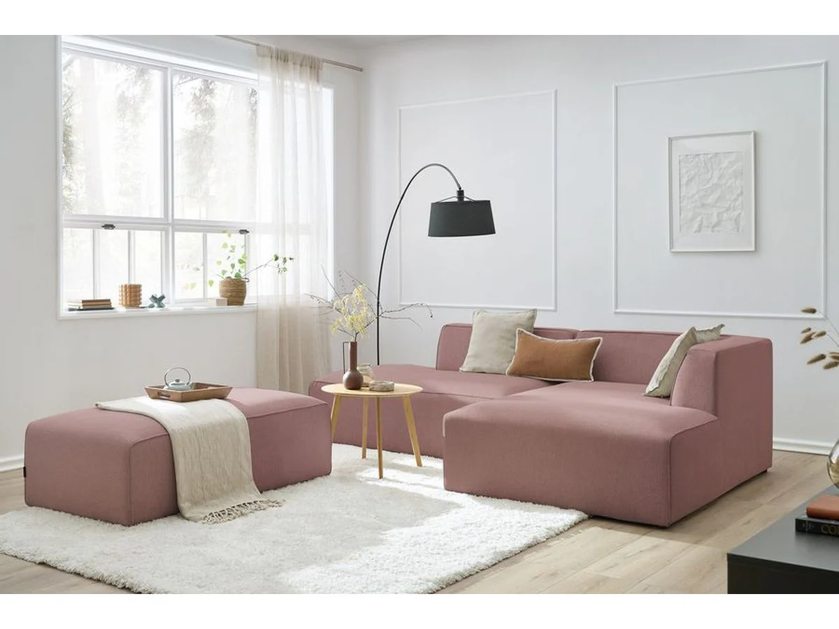 Canapé d'angle fixe modulable MEGEVE tissu chiné avec pouf - Image 3