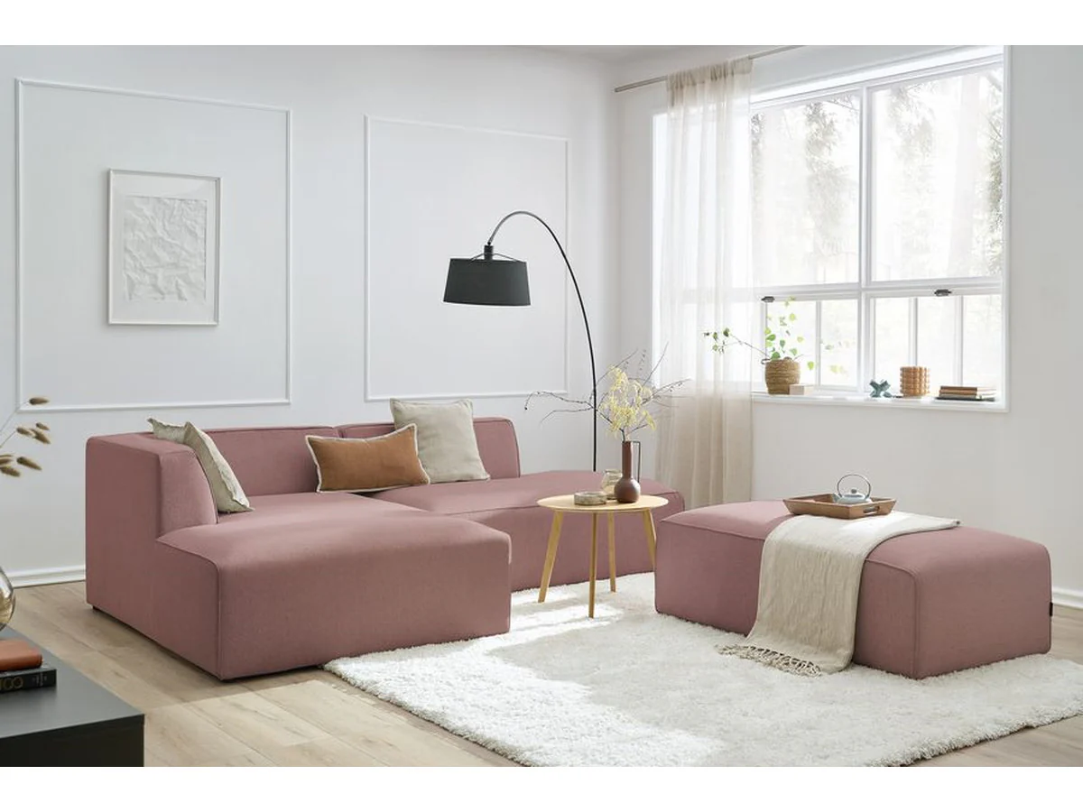 Canapé d'angle fixe modulable MEGEVE tissu chiné avec pouf - Image 4
