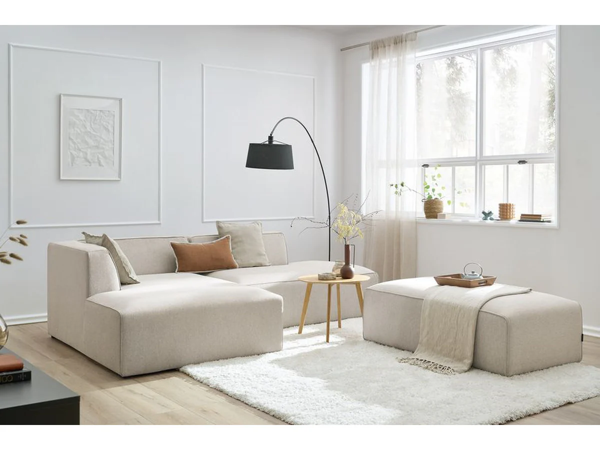 Canapé d'angle fixe modulable MEGEVE tissu chiné avec pouf - Image 6