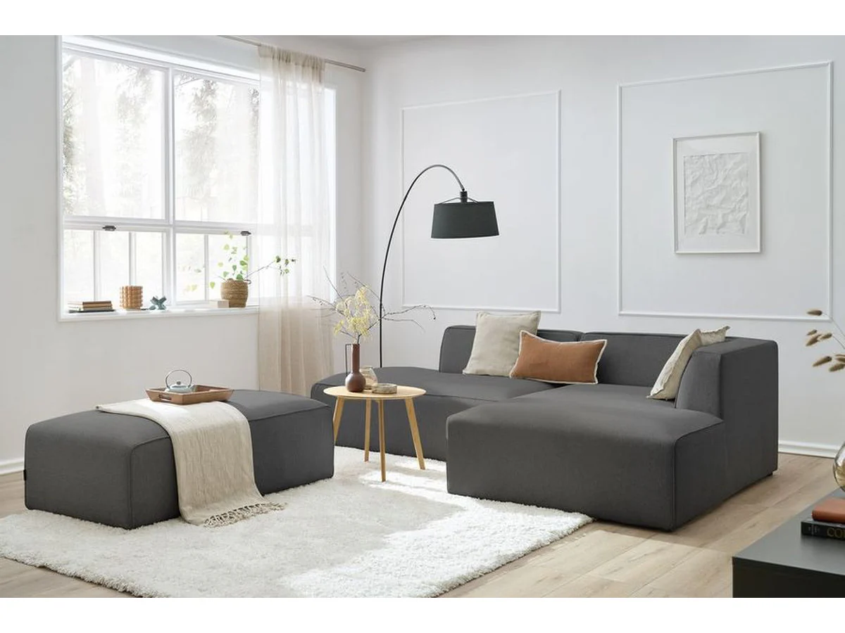 Canapé d'angle fixe modulable MEGEVE tissu chiné avec pouf - Image 8
