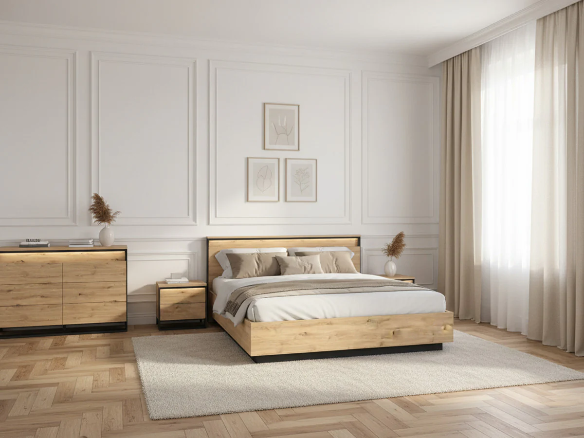 Ensemble KYRIA avec Lit coffre + Commode + 2 chevets - Image 2