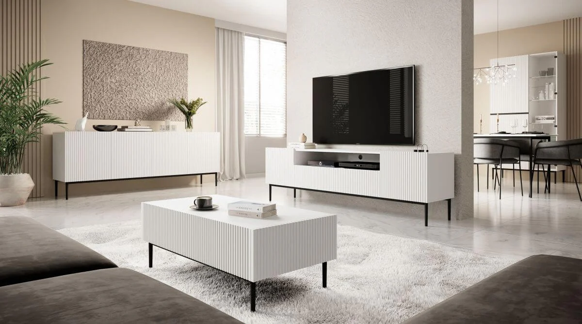 Ensemble KASHA avec Meuble TV 200 cm avec niche + Buffet 4 portes 200 cm pieds noirs - Image 5