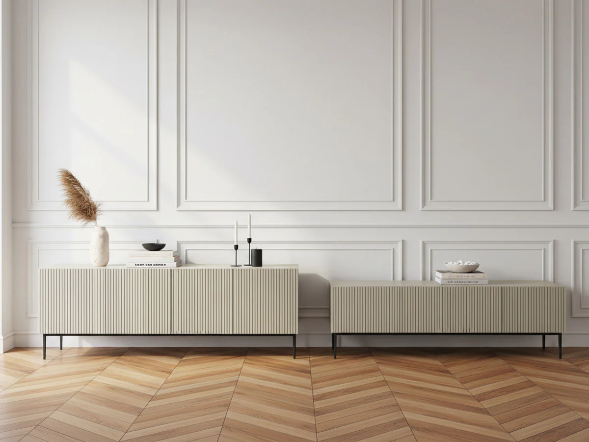 Ensemble KASHA avec Meuble TV 200 cm + Buffet 4 portes 200 cm pieds noirs - Image 11
