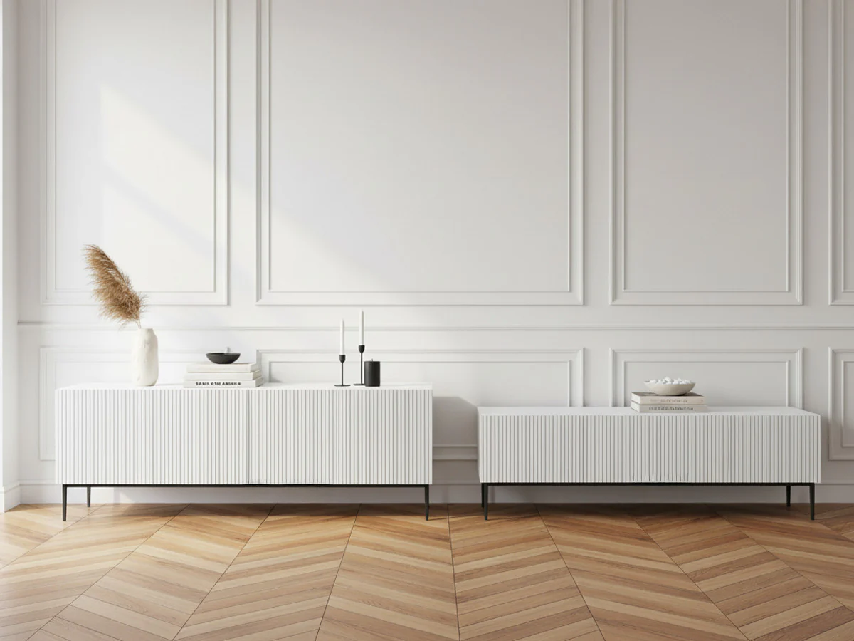 Ensemble KASHA avec Meuble TV 200 cm + Buffet 4 portes 200 cm pieds noirs - Image 8