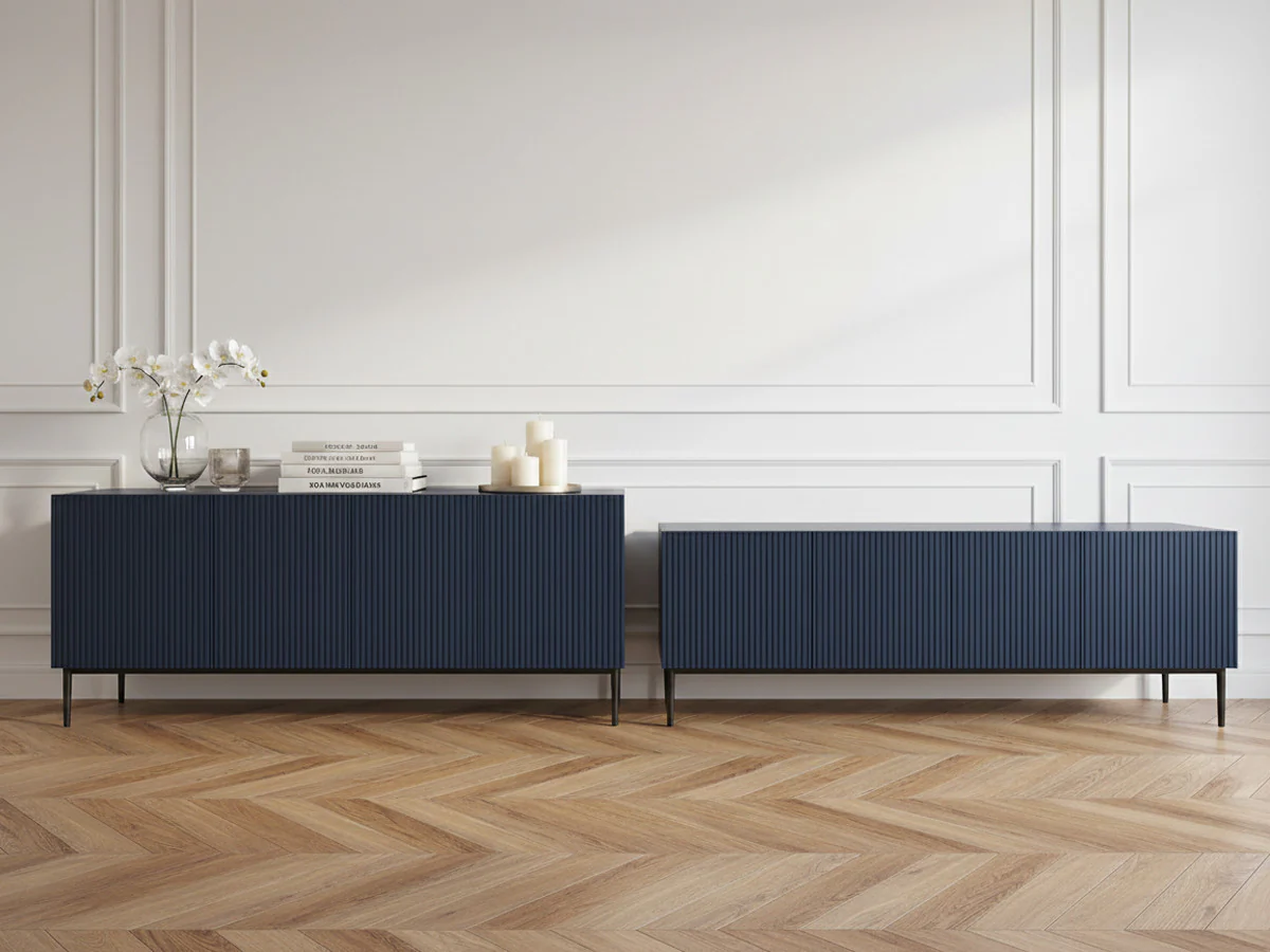 Ensemble KASHA avec Meuble TV 200 cm + Buffet 4 portes 200 cm pieds noirs - Image 9