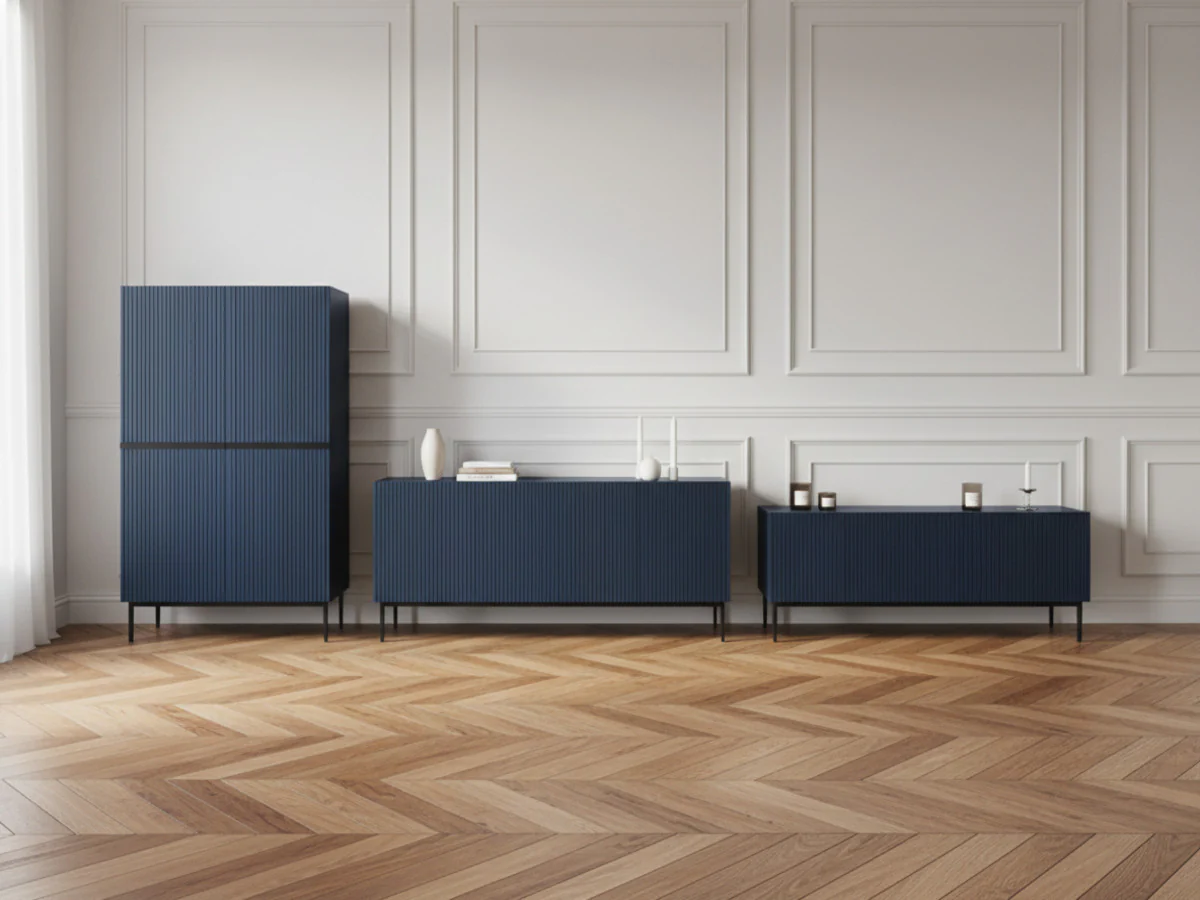 Ensemble KASHA avec Meuble TV 200 cm + Buffet 4 portes 200 cm + Buffet haut 2 portes 100 cm pieds noirs - Image 10