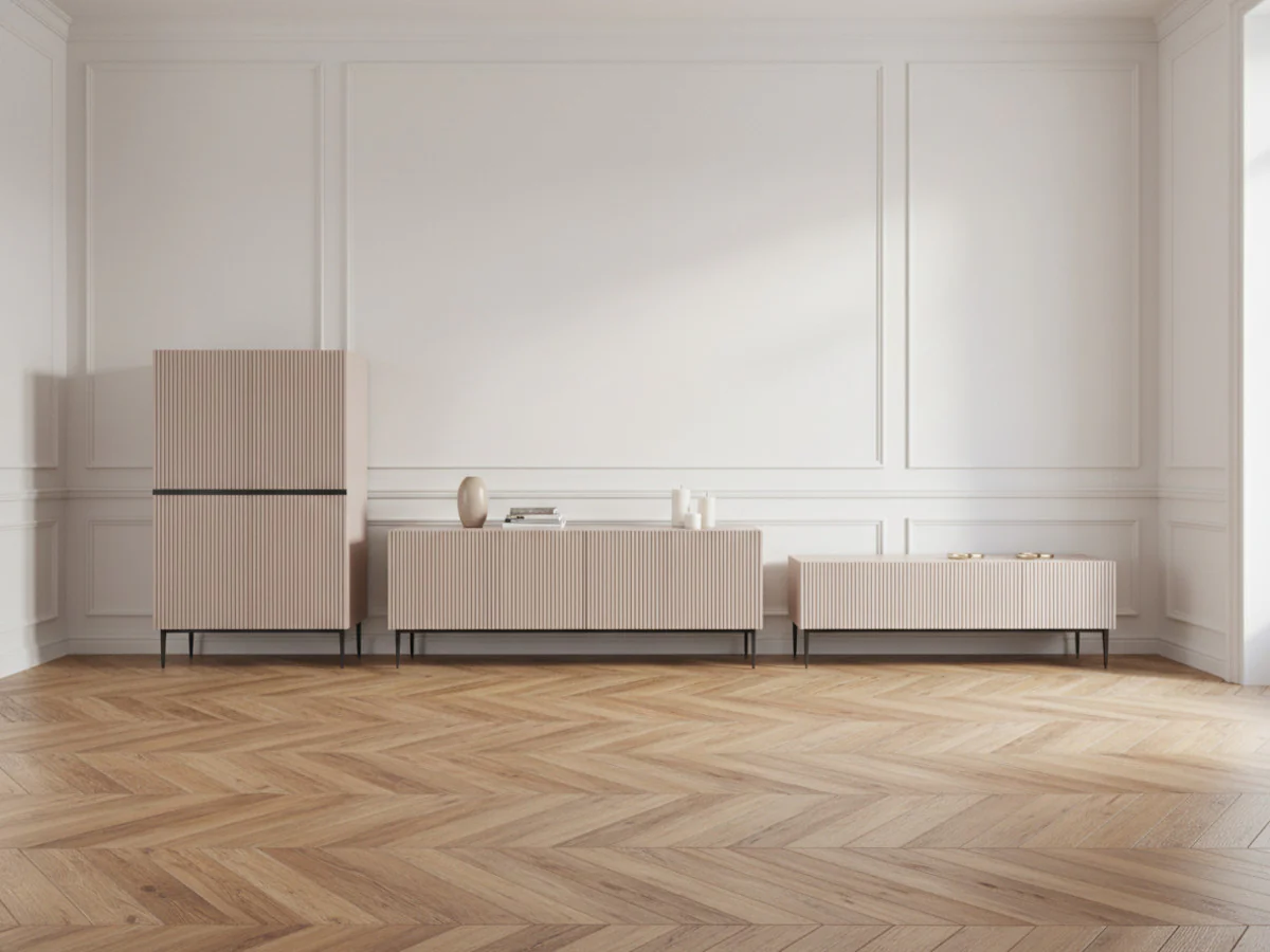Ensemble KASHA avec Meuble TV 200 cm + Buffet 4 portes 200 cm + Buffet haut 2 portes 100 cm pieds noirs - Image 8