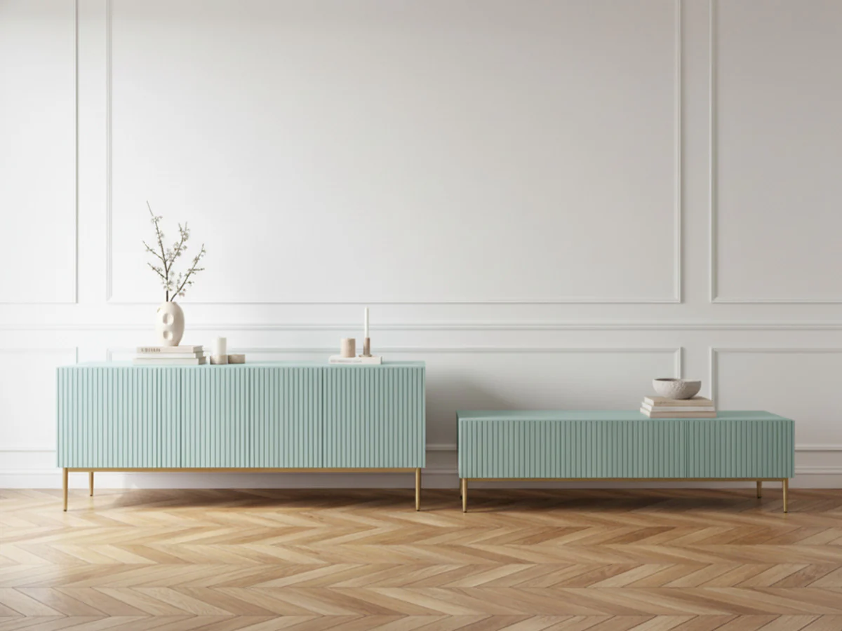 Ensemble KASHA avec Meuble TV 200 cm + Buffet 4 portes 200 cm pieds or - Image 5