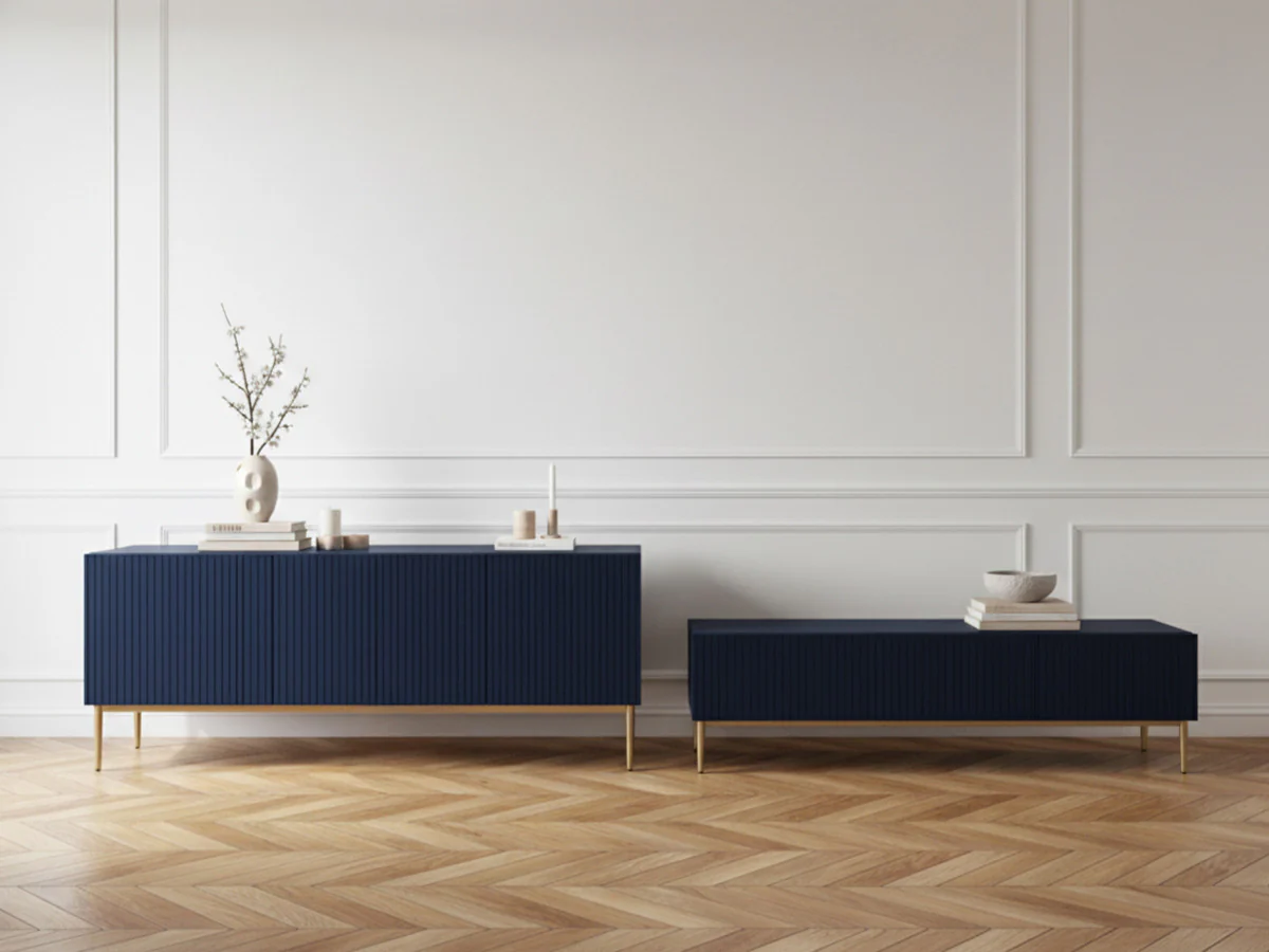 Ensemble KASHA avec Meuble TV 200 cm + Buffet 4 portes 200 cm pieds or - Image 9