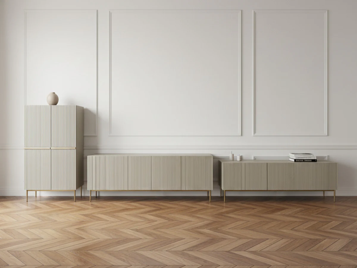Ensemble KASHA avec Meuble TV 200 cm + Buffet 4 portes 200 cm + Buffet haut 2 portes 100 cm pieds or - Image 11