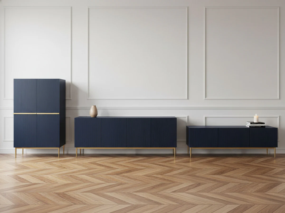 Ensemble KASHA avec Meuble TV 200 cm + Buffet 4 portes 200 cm + Buffet haut 2 portes 100 cm pieds or - Image 4