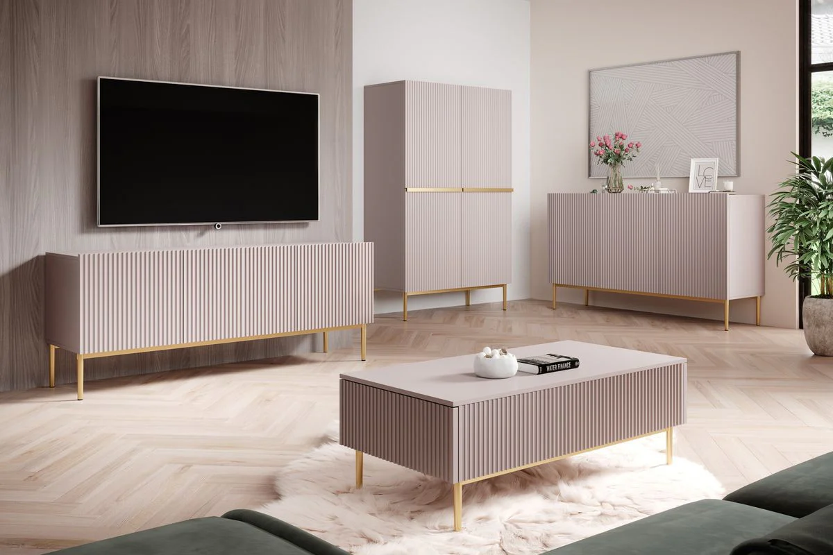 Ensemble KASHA avec Meuble TV 200 cm + Buffet 4 portes 200 cm + Buffet haut 2 portes 100 cm pieds or - Image 7