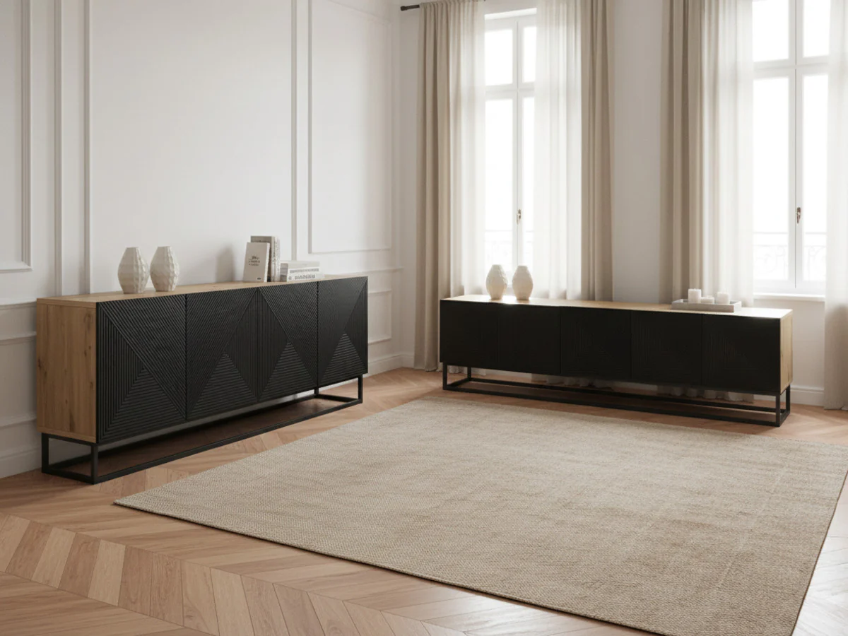 Ensemble ALICE avec Meuble TV 200 cm + Buffet 4 portes 200 cm pieds métal - Image 5