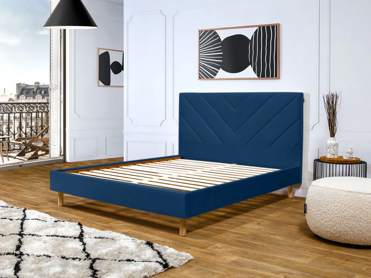 Lit ROMANE avec lattes massives tissu velours - Image 2