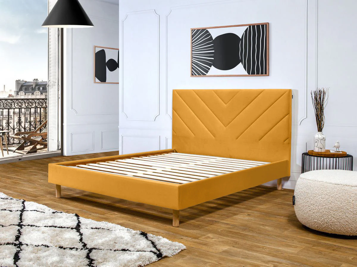 Lit ROMANE avec lattes massives tissu velours - Image 3