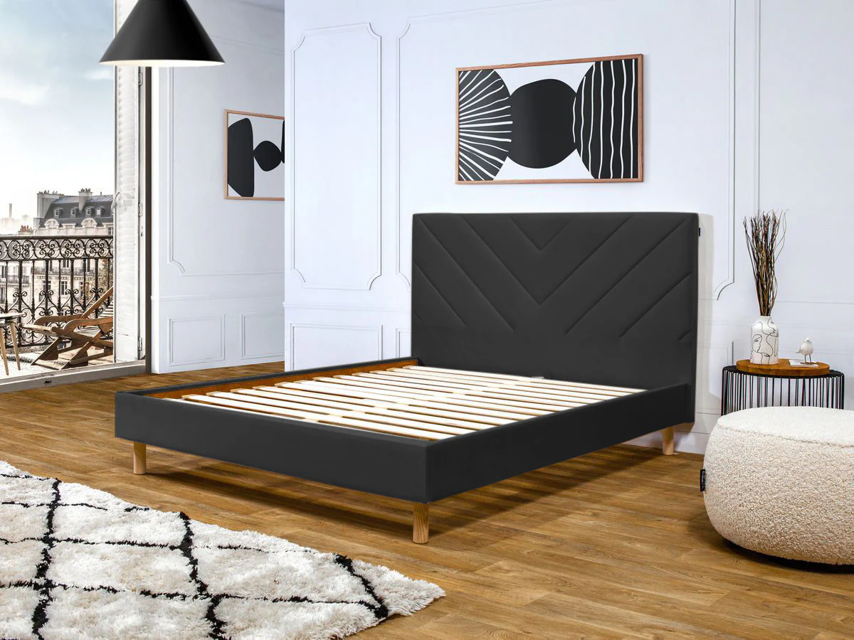Lit ROMANE avec lattes massives tissu velours - Image 4
