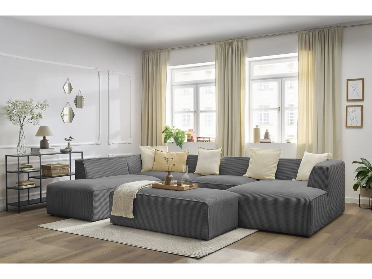 Canapé panoramique fixe MEGEVE avec pouf tissu velours côtelé - Image 10