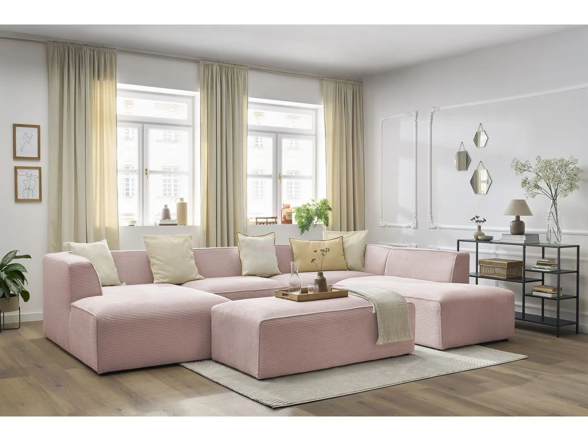 Canapé panoramique fixe MEGEVE avec pouf tissu velours côtelé - Image 11
