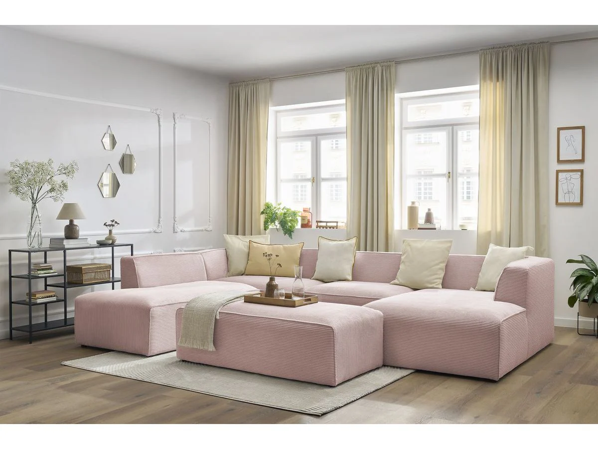 Canapé panoramique fixe MEGEVE avec pouf tissu velours côtelé - Image 12