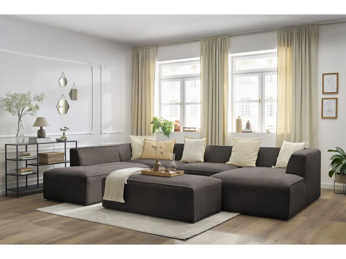 Canapé panoramique fixe MEGEVE avec pouf tissu velours côtelé - Image 14