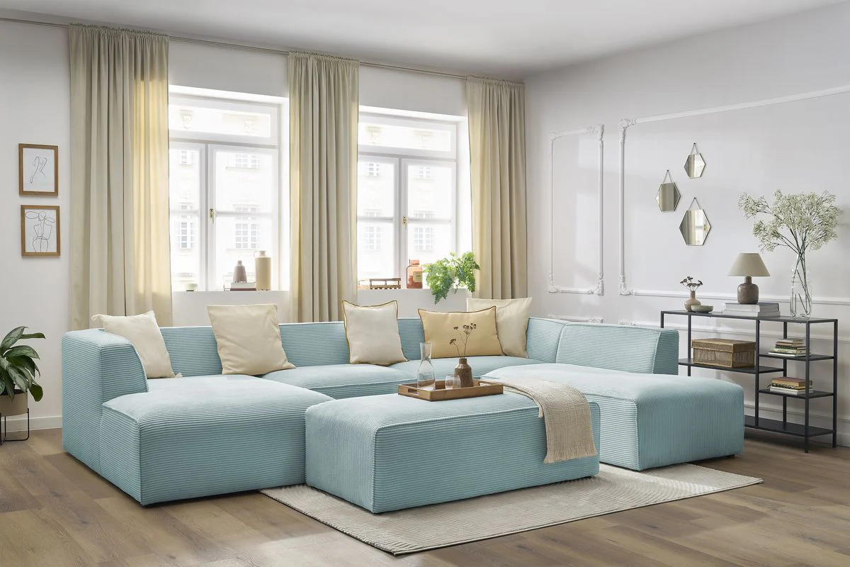 Canapé panoramique fixe MEGEVE avec pouf tissu velours côtelé - Image 18