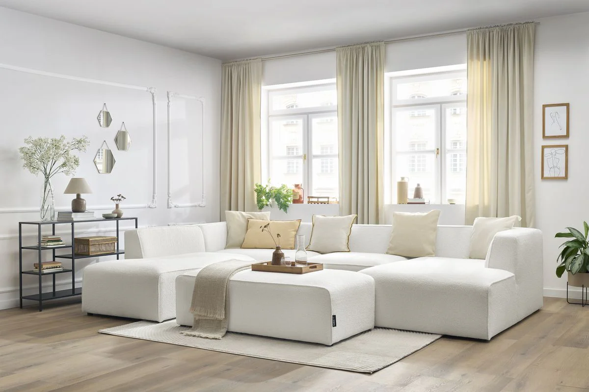 Canapé panoramique fixe MEGEVE avec pouf tissu bouclette - Image 13