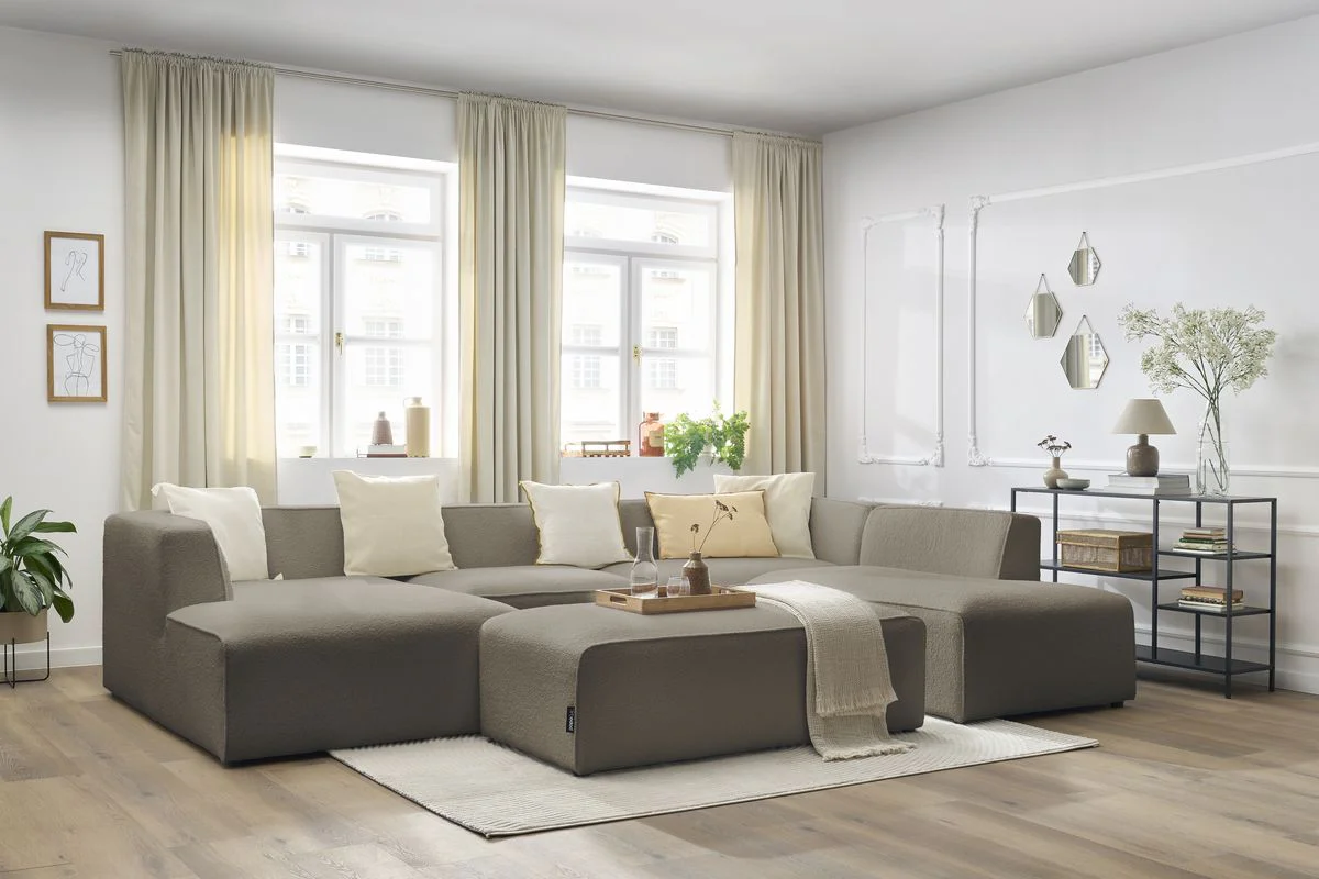 Canapé panoramique fixe MEGEVE avec pouf tissu bouclette - Image 16