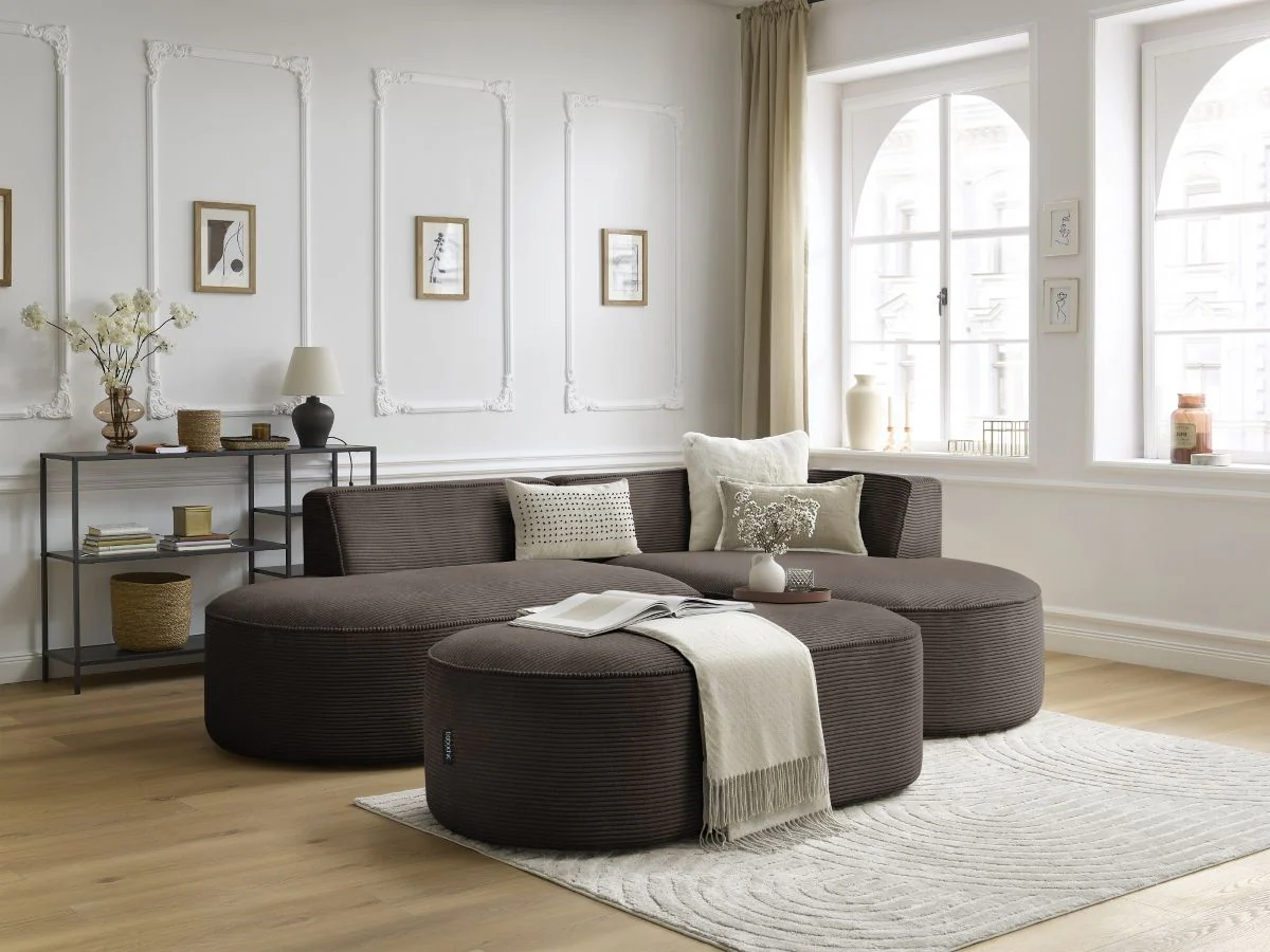 Canapé d'angle fixe ROUSSEAU velours côtelé avec pouf - Image 13