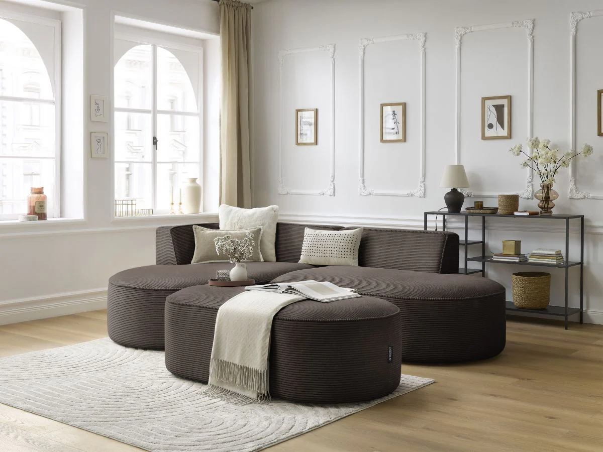 Canapé d'angle fixe ROUSSEAU velours côtelé avec pouf - Image 14