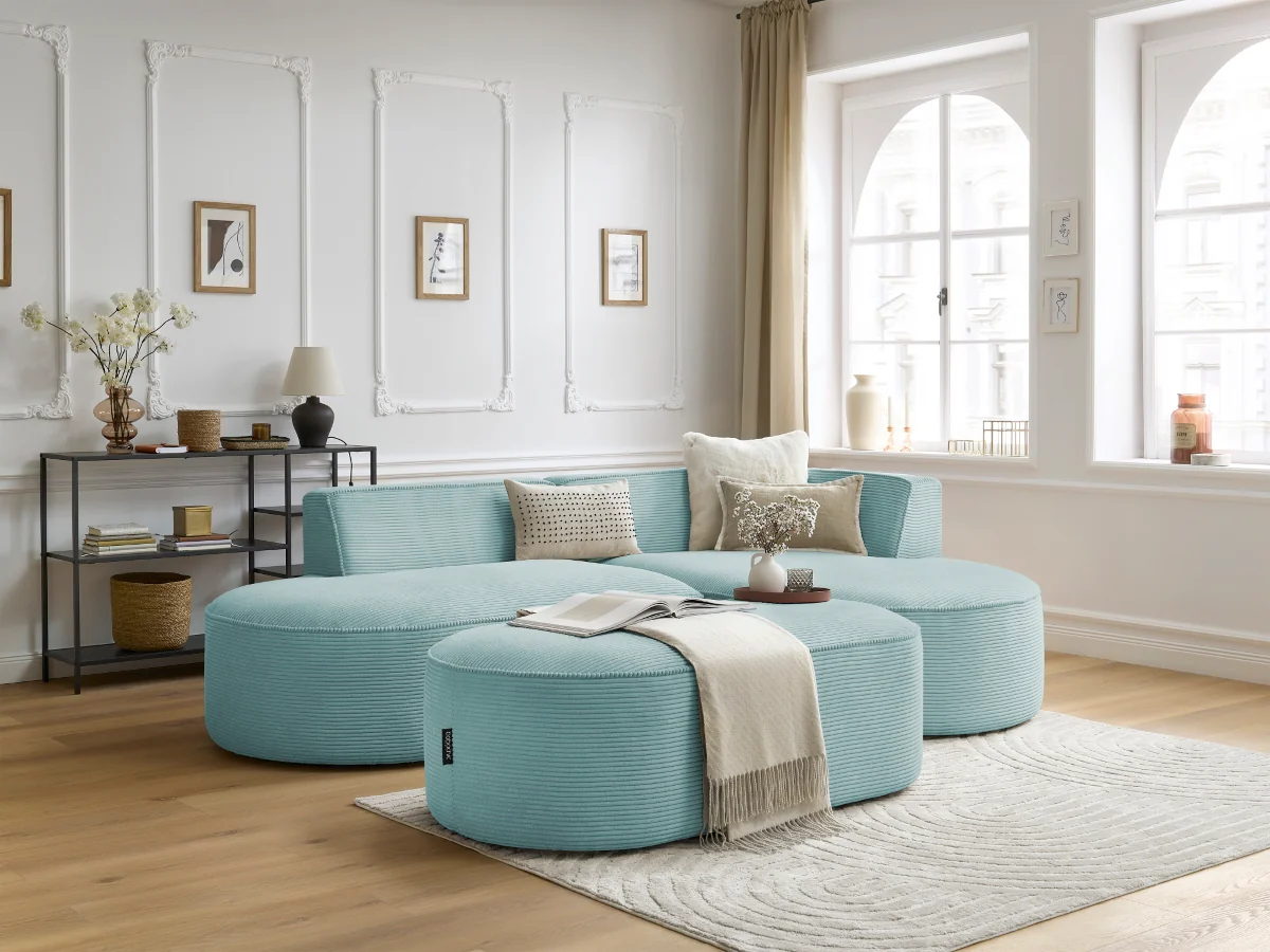Canapé d'angle fixe ROUSSEAU velours côtelé avec pouf - Image 15