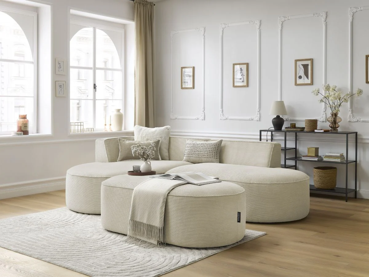 Canapé d'angle fixe ROUSSEAU velours côtelé avec pouf - Image 17