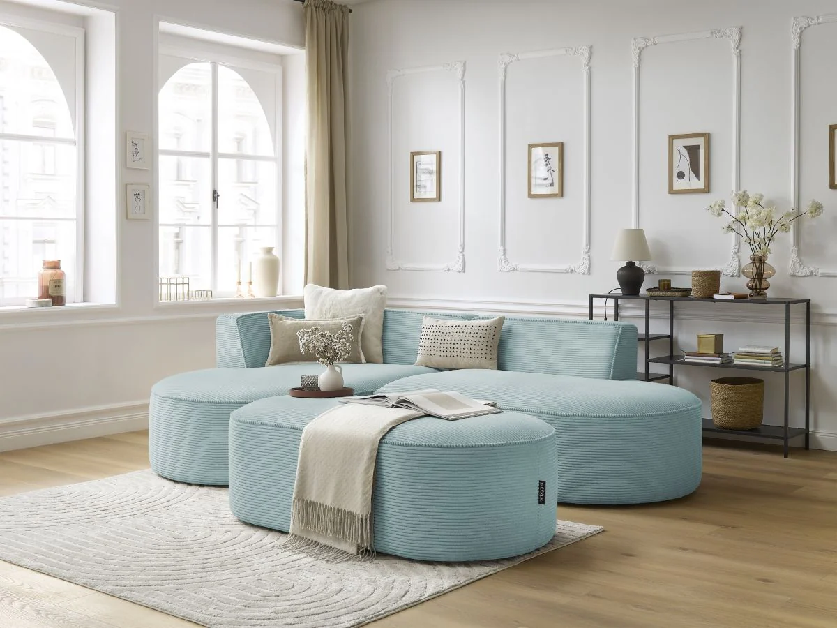 Canapé d'angle fixe ROUSSEAU velours côtelé avec pouf - Image 18