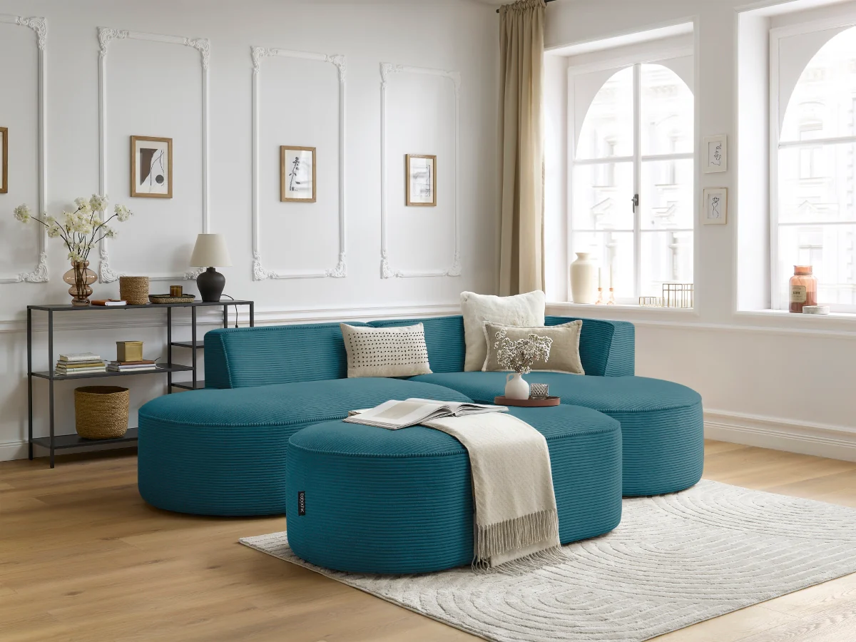 Canapé d'angle fixe ROUSSEAU velours côtelé avec pouf - Image 19