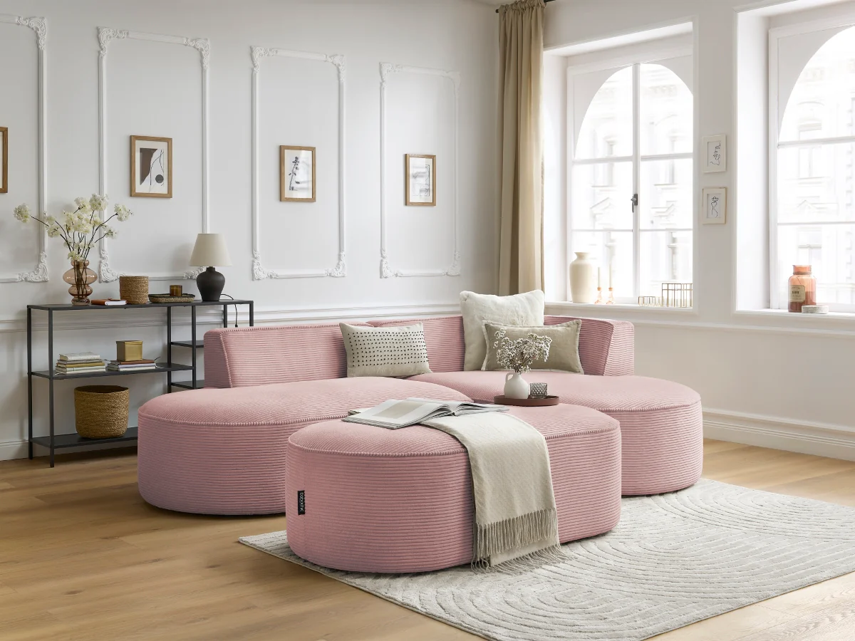 Canapé d'angle fixe ROUSSEAU velours côtelé avec pouf - Image 25