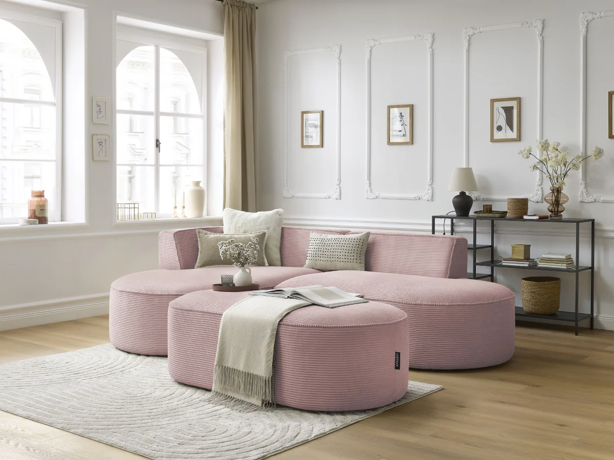 Canapé d'angle fixe ROUSSEAU velours côtelé avec pouf - Image 26