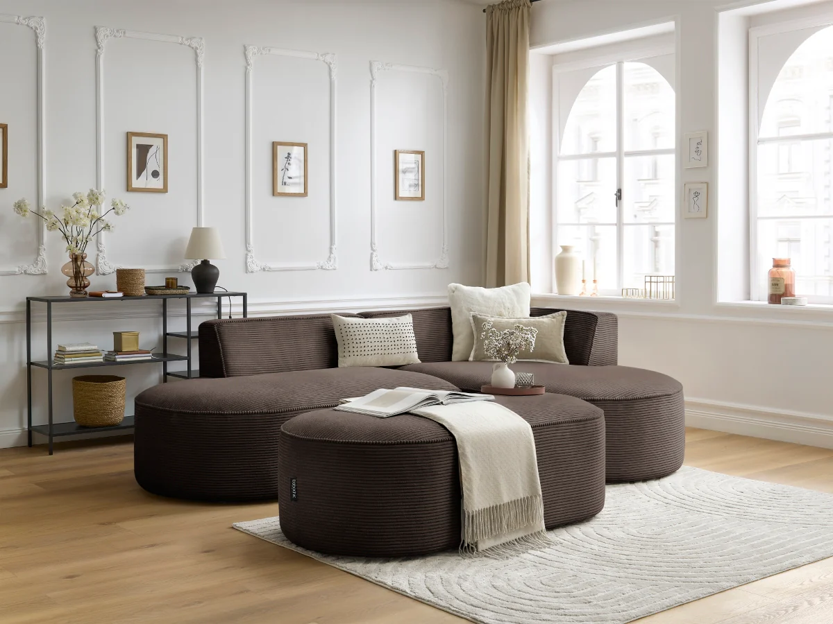 Canapé d'angle fixe ROUSSEAU velours côtelé avec pouf - Image 27