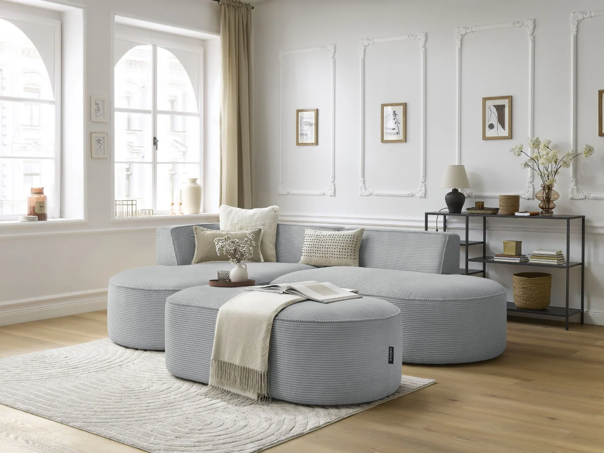 Canapé d'angle fixe ROUSSEAU velours côtelé avec pouf - Image 8