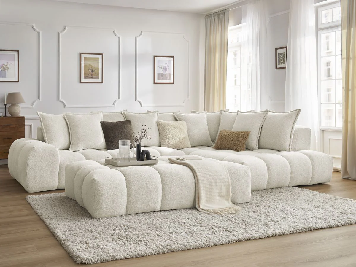 Canapé d'angle fixe EVEREST tissu chiné avec pouf - Image 19