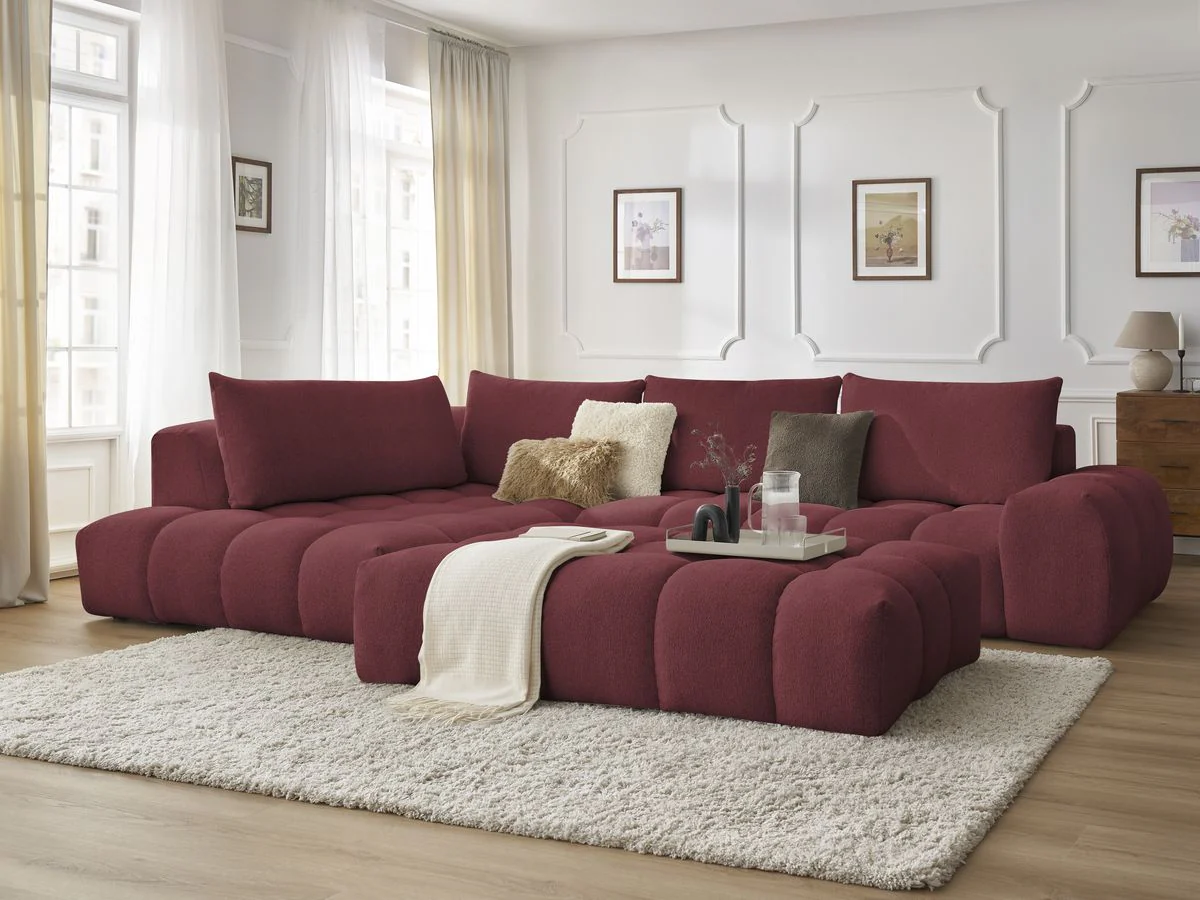Canapé d'angle fixe EVEREST tissu chiné avec pouf - Image 42