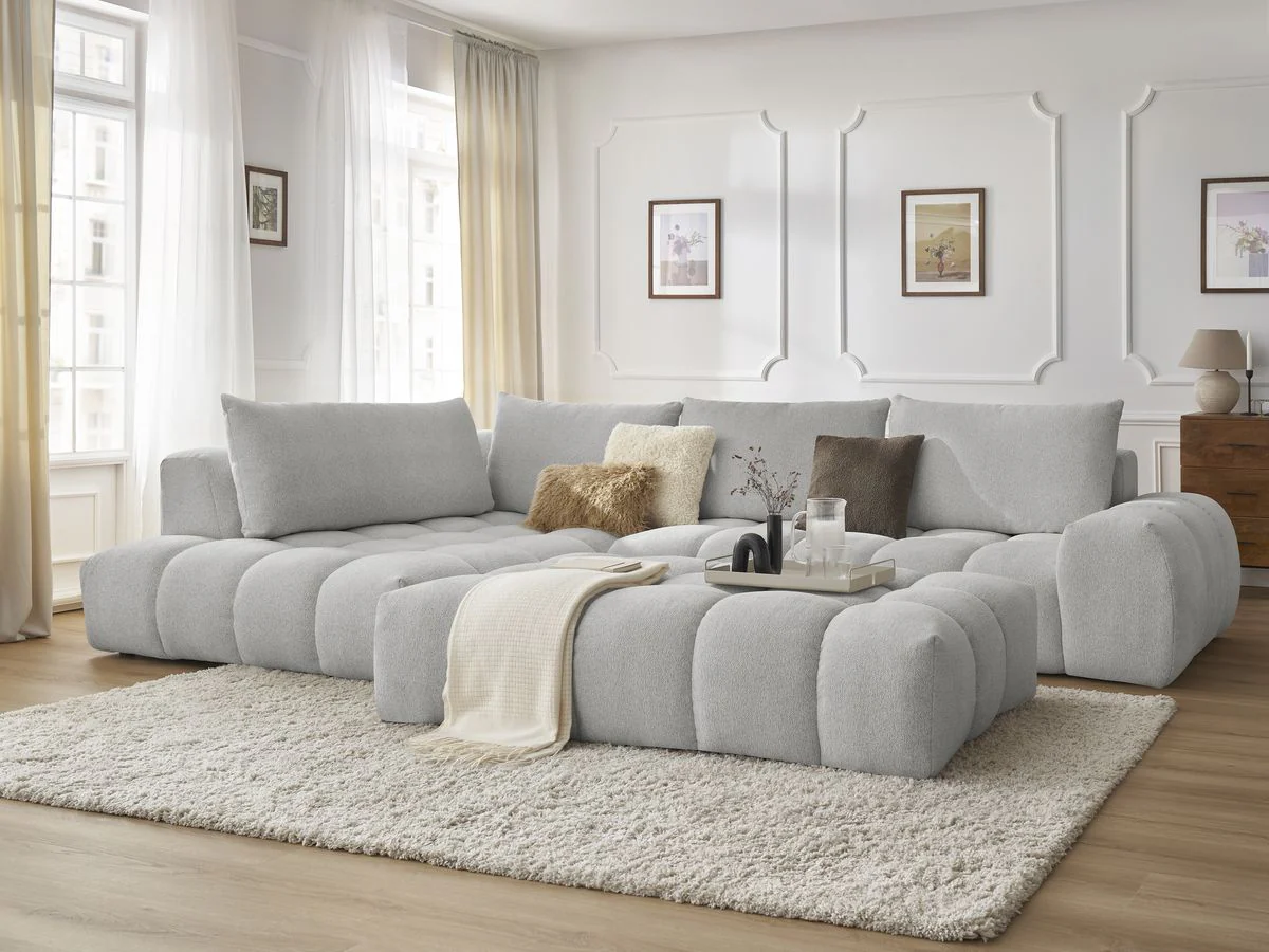 Canapé d'angle fixe EVEREST tissu chiné avec pouf - Image 50