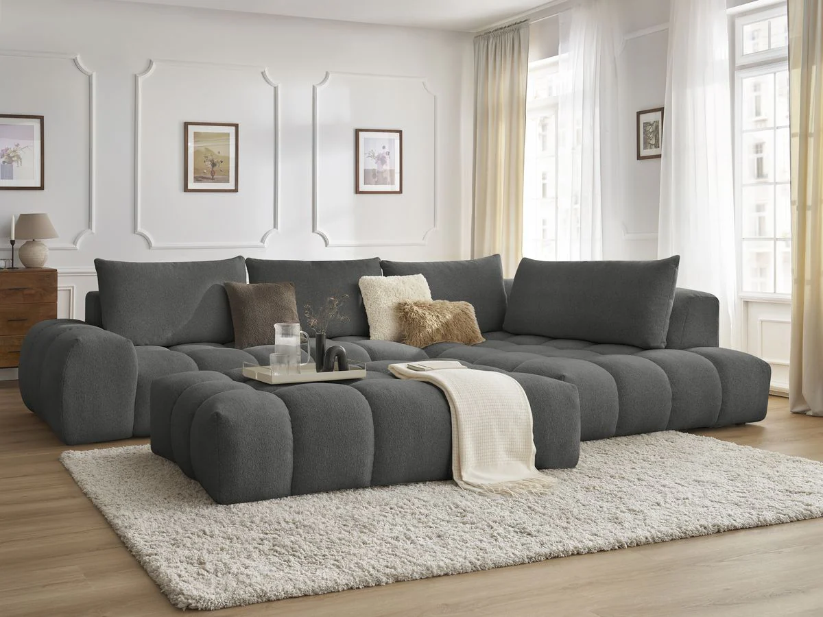 Canapé d'angle fixe EVEREST tissu chiné avec pouf - Image 51