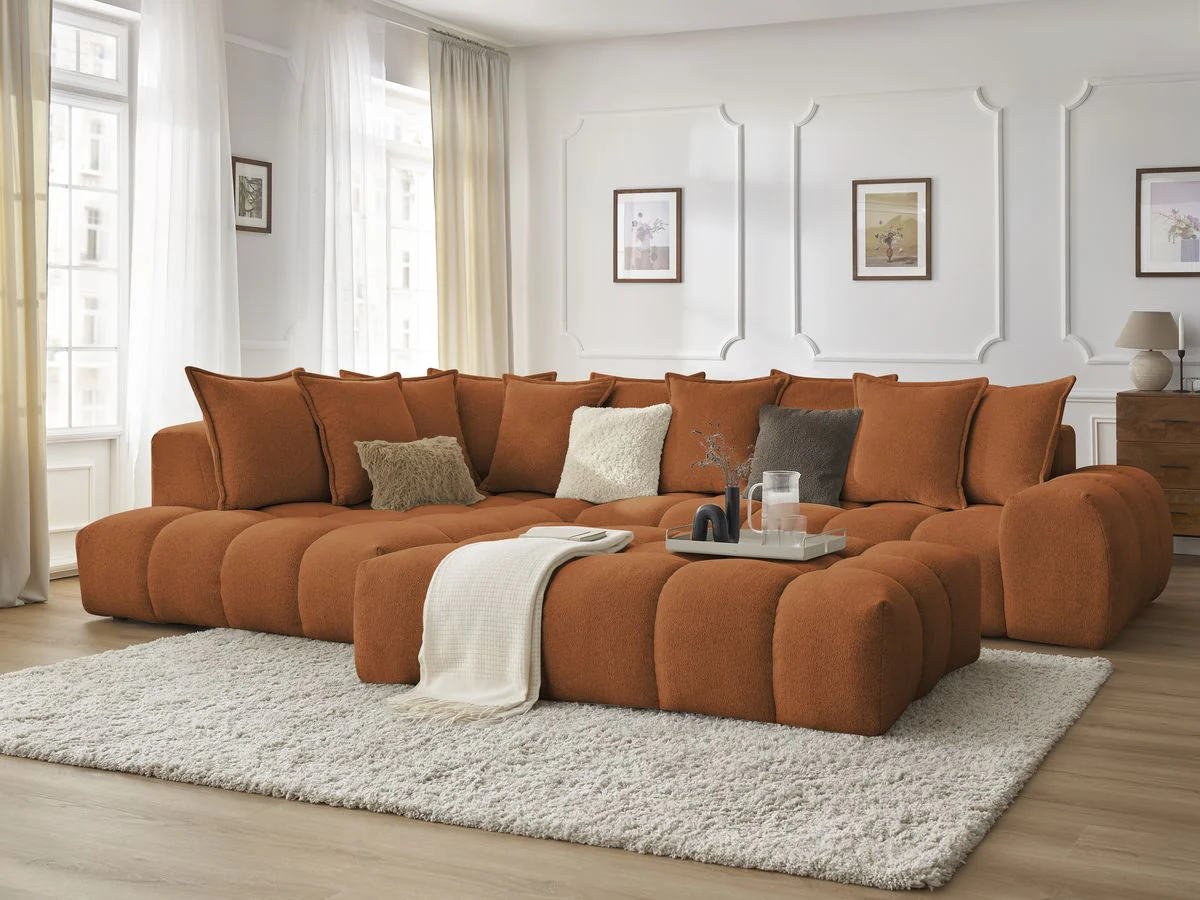 Canapé d'angle fixe EVEREST tissu chiné avec pouf - Image 62