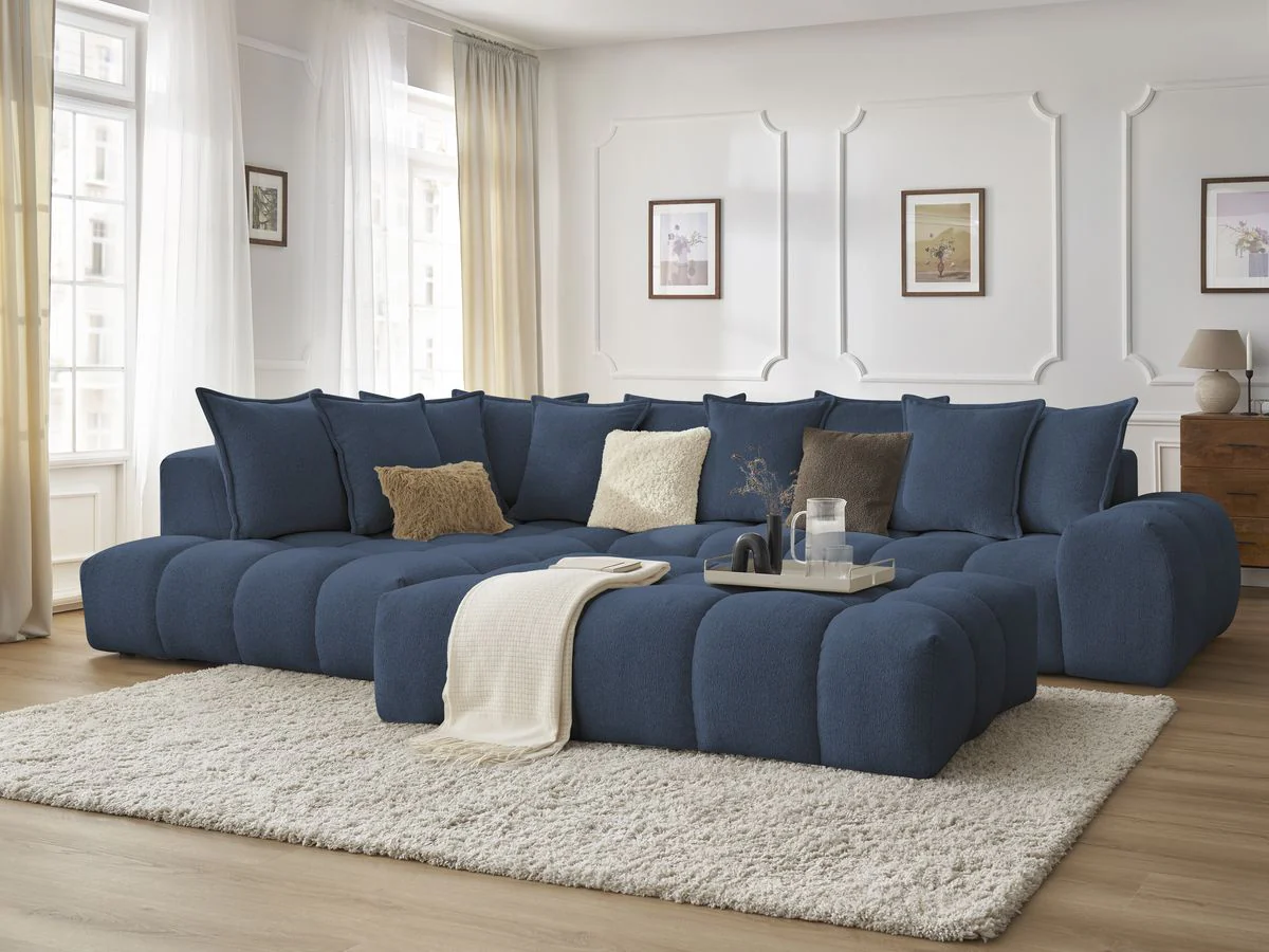 Canapé d'angle fixe EVEREST tissu chiné avec pouf - Image 72