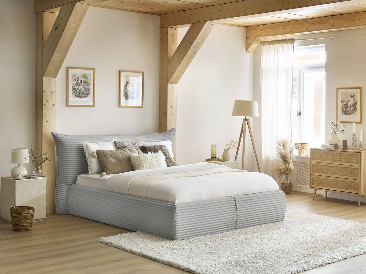Lit coffre JADE avec tête de lit effet oreiller gros côtelé doux - Image 15