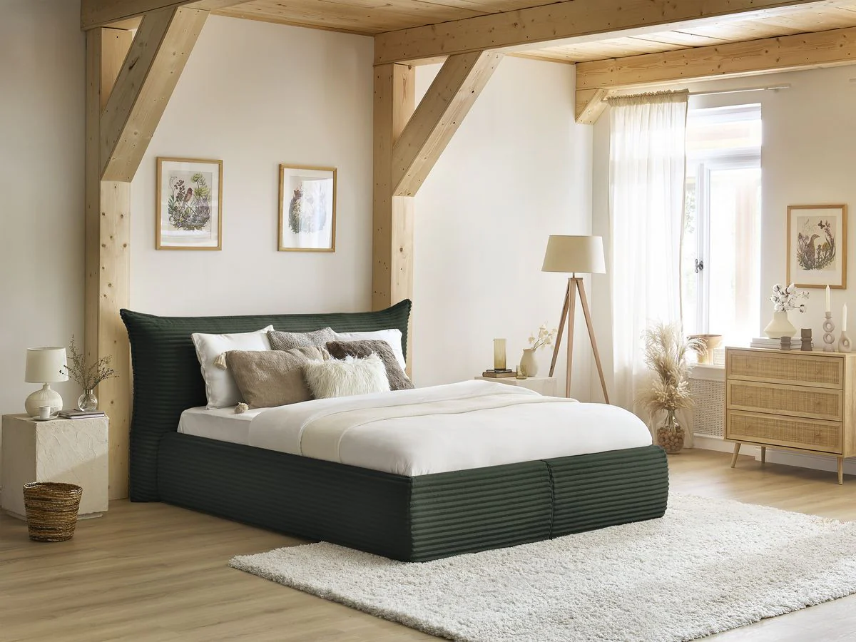 Lit coffre JADE avec tête de lit effet oreiller gros côtelé doux - Image 3