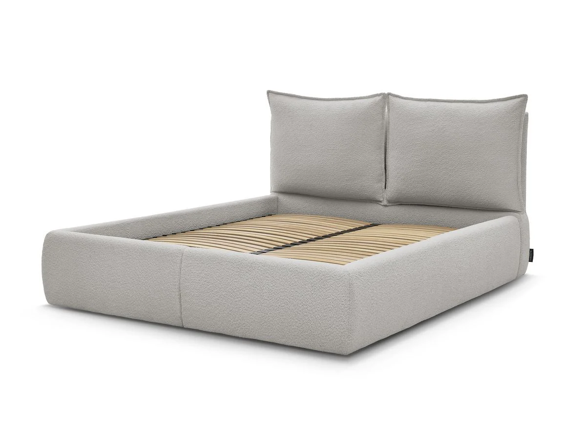 Lit coffre GARANCE avec tête de lit effet oreiller tissu bouclette - Image 10