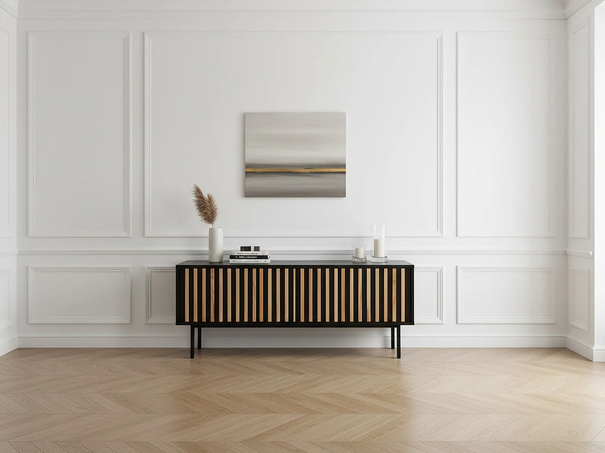 Meuble TV 3 portes 134 cm CORNEILLE tasseaux pin massif